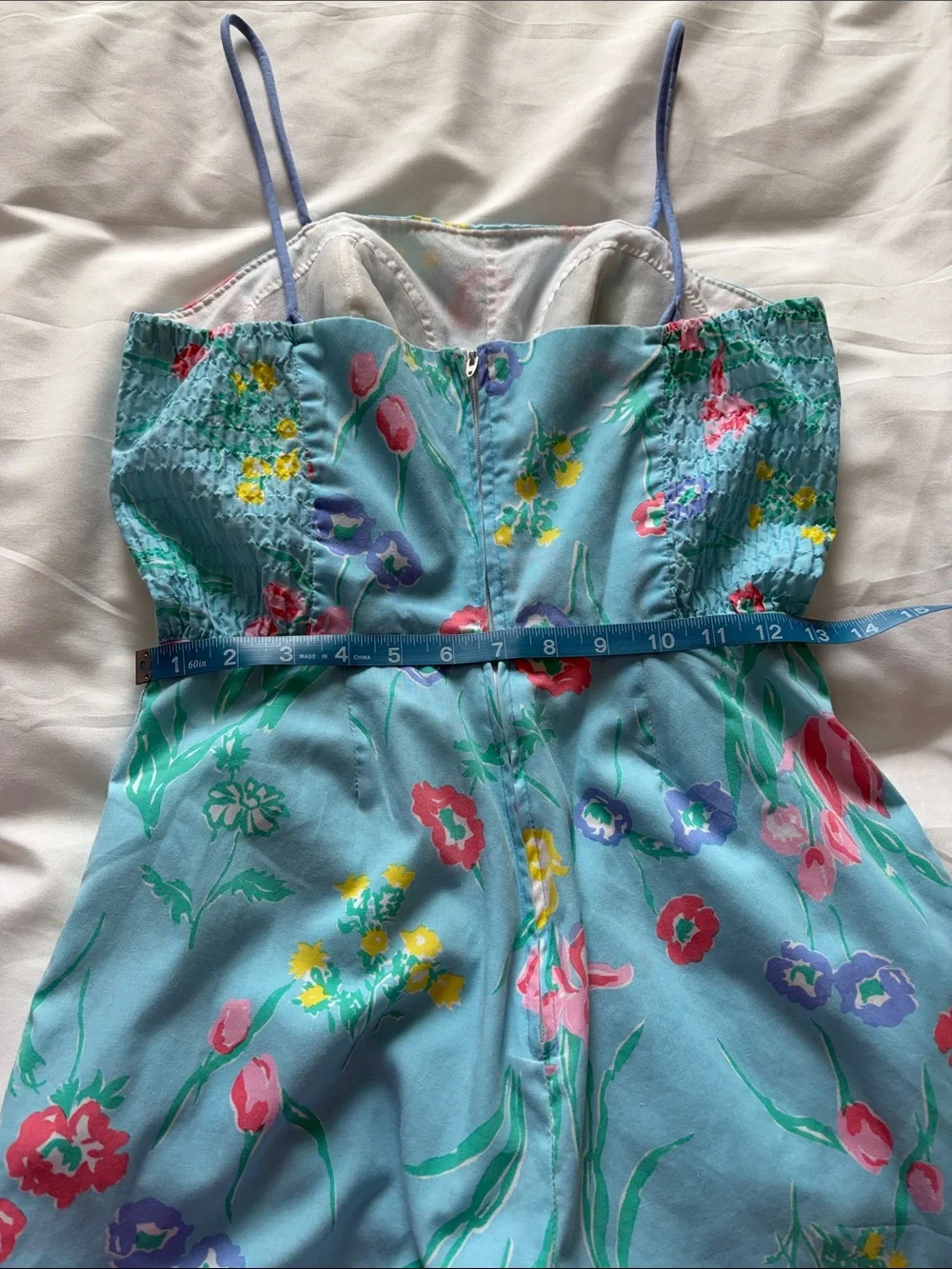 Vintage Floral Blue Romper with Spaghetti Straps - Picture 11 of 13